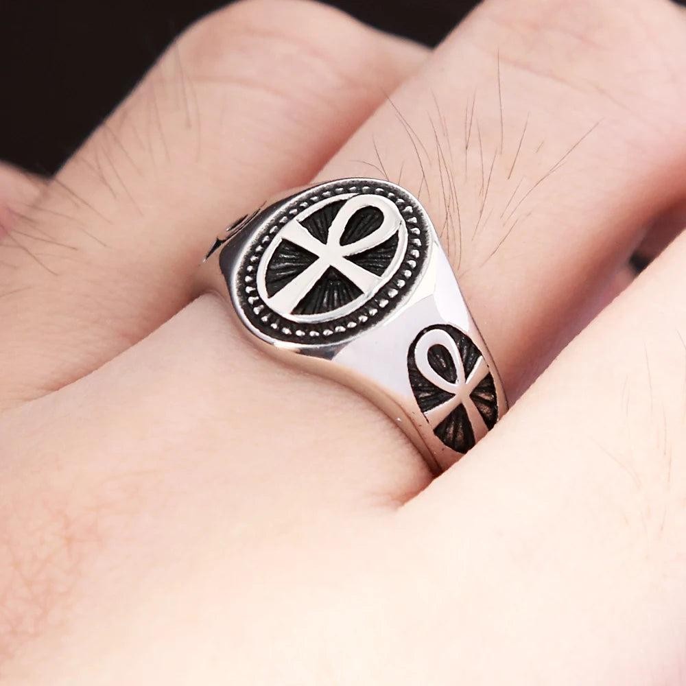 Vintage Ankh Cross Ring 316L Stainless Steel – Religious Amulet Ring Unisex