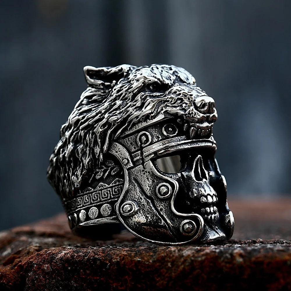 Viking Wolf Head Ring 316L Stainless Steel – Punk Hip Hop Amulet Ring for Men
