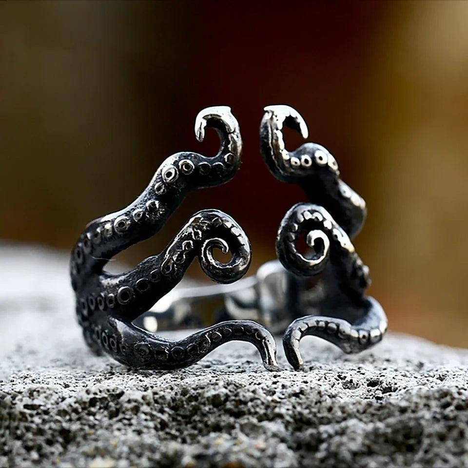316L Stainless Steel Pirate Octopus Ring Punk Rock Animal Ring Men Women