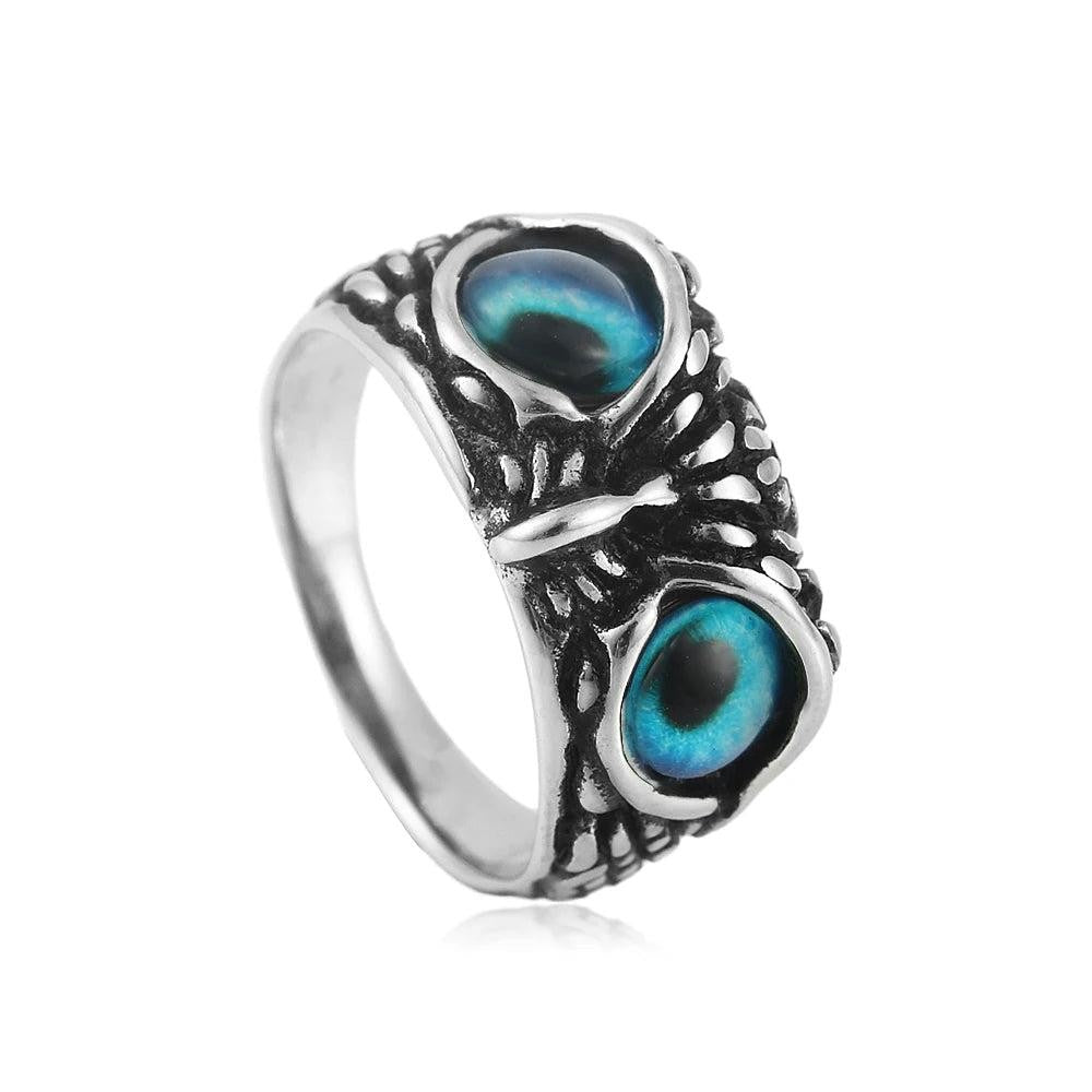 Owl Ring with Stone Eyes – Stainless Steel Cute Animal Punk Ring Unisex