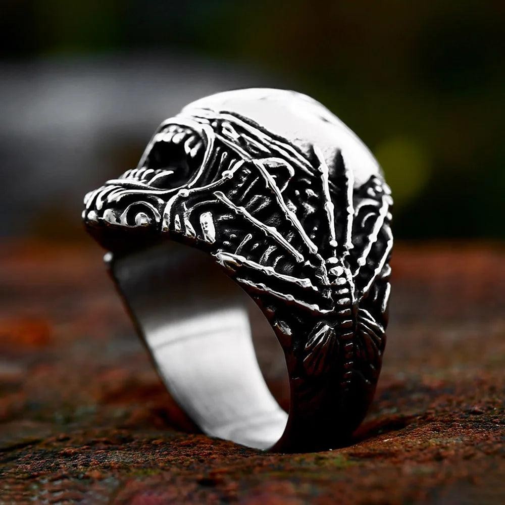 1️⃣ Skull Spider Ring 316L Stainless Steel Punk Biker Gothic Ring for Men Hallow