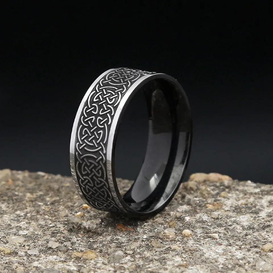 Viking Celtic Knot Rune Ring Stainless Steel Nordic Odin Amulet Ring Men Women