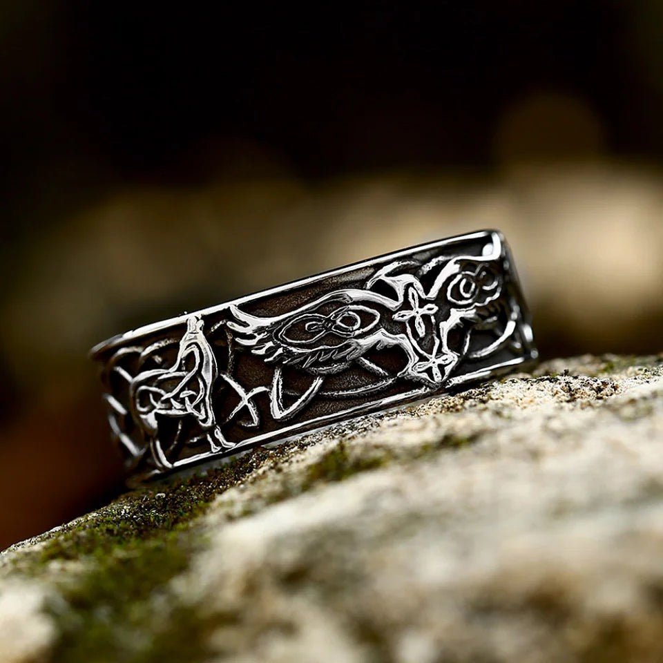 Stainless Steel Viking Wolf Ring | Celtic Knot Nordic Punk Amulet Ring