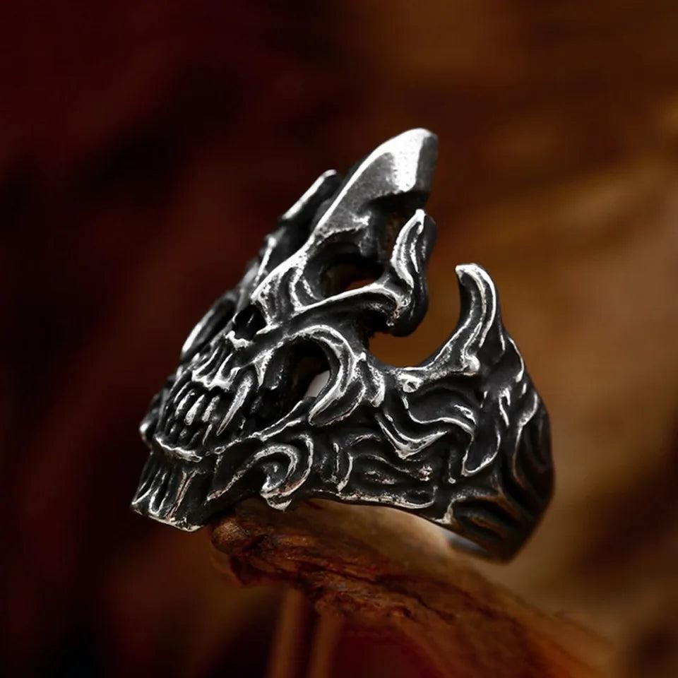 Gothic Skull Ring Stainless Steel Punk Vintage Skull Ring for Men