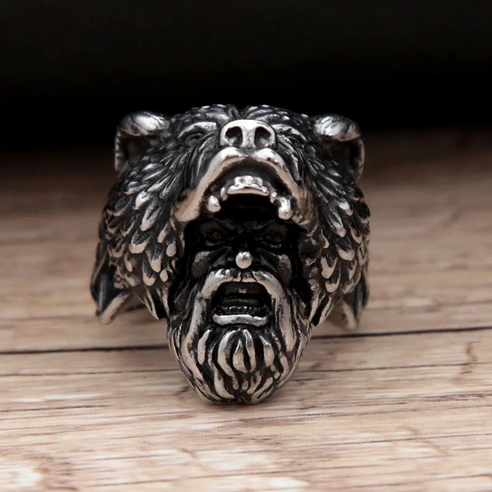 1️⃣ Viking Bear Warrior Ring Nordic Stainless Steel Biker Ring for Men