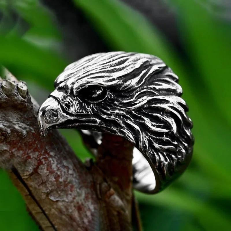 316L Stainless Steel Viking Eagle Ring | Detailed Punk Biker Amulet Ring for Men