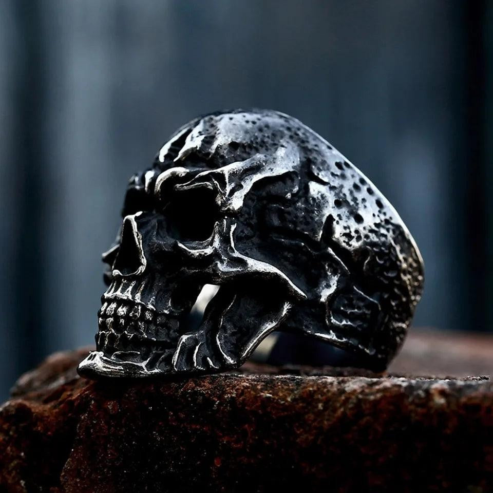 Vintage Black Skull Ring Stainless Steel – Gothic Punk Rock Skeleton Ring