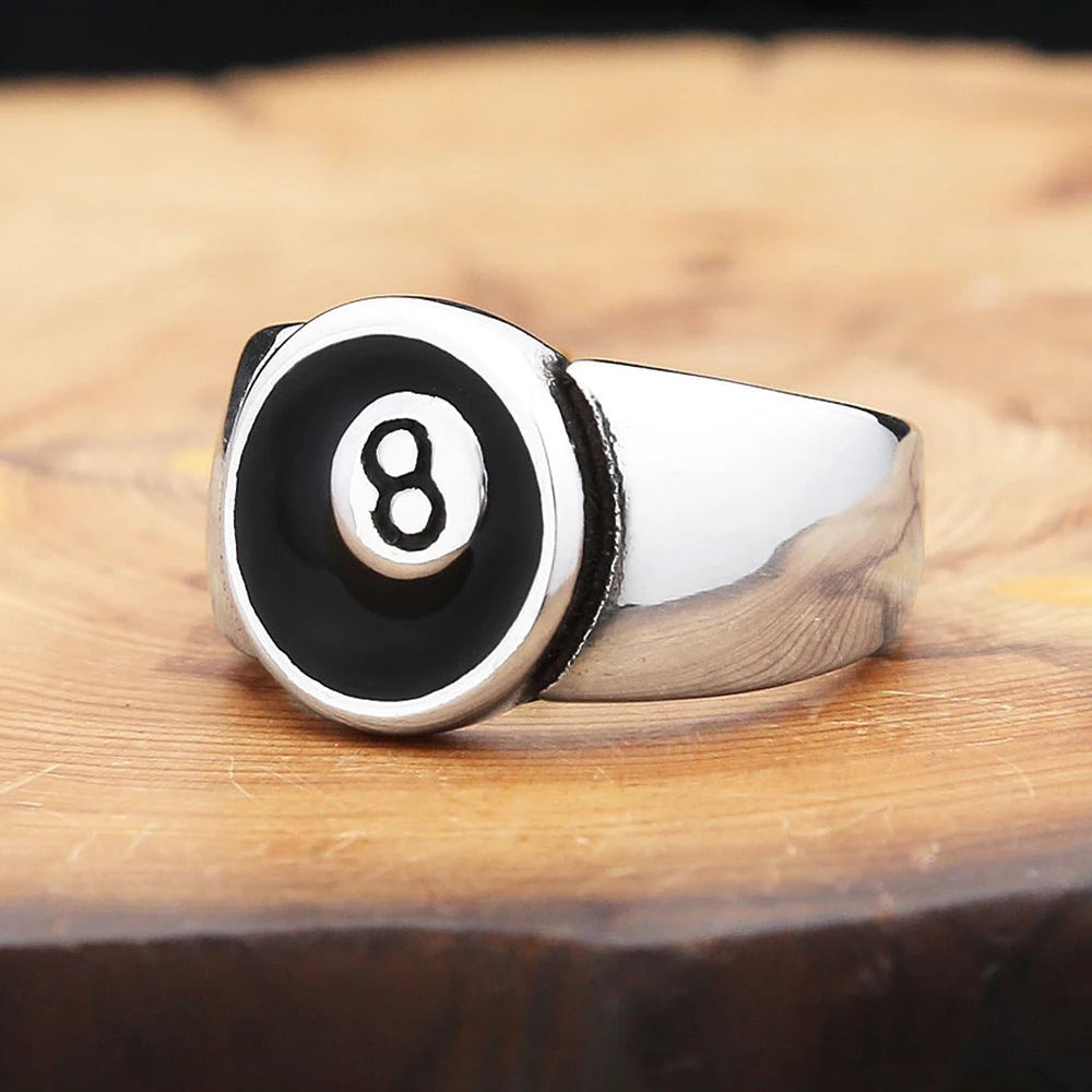 1️⃣ 8 Ball Ring Stainless Steel Billiard Punk Hip Hop Ring Men Women