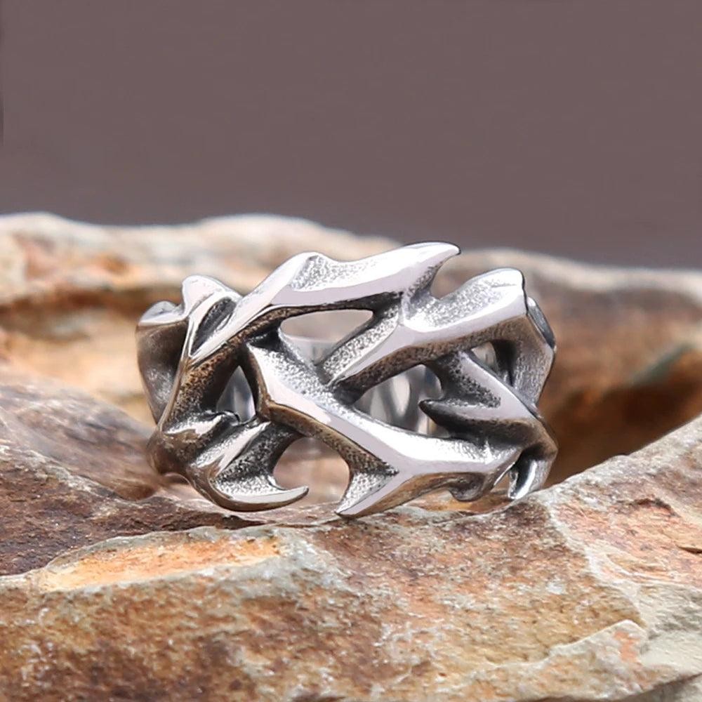 Vintage Crown of Thorns Ring – Stainless Steel Hollow Punk Biker Ring Unisex