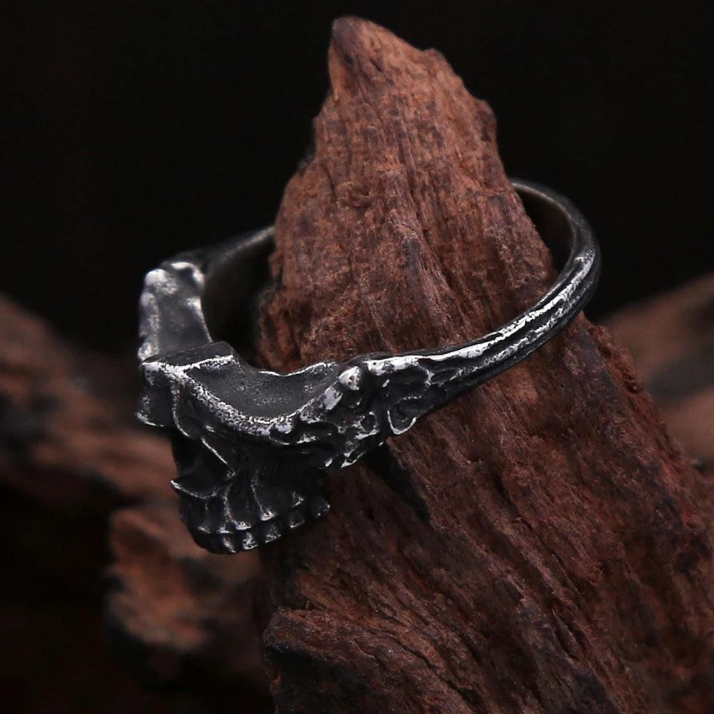 316L Stainless Steel Black Skull Ring | Gothic Punk Rock Skeleton Ring for Men W