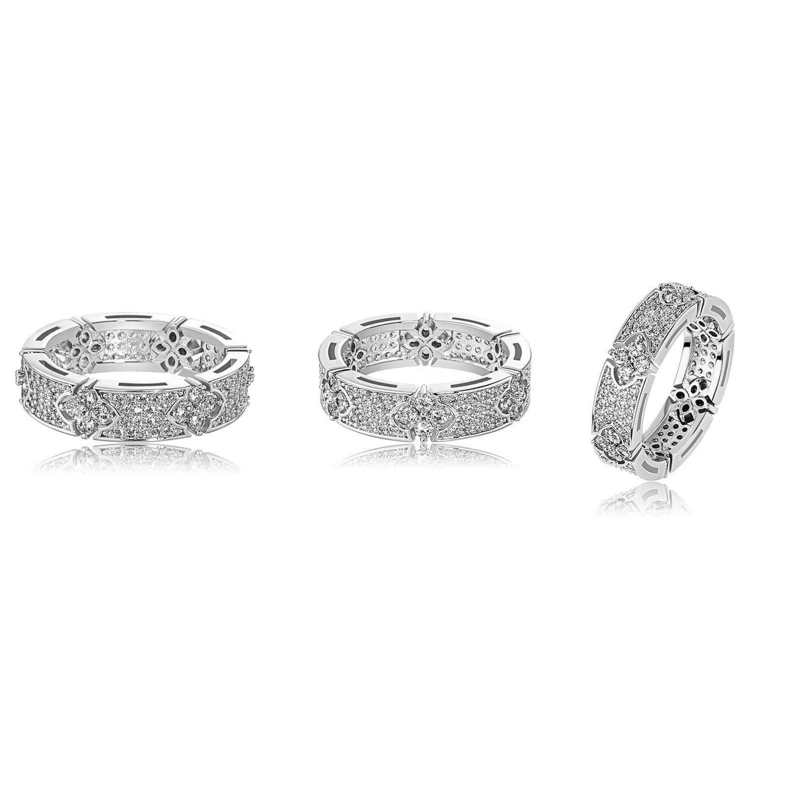 6MM Four Leaf Flower Ring | Iced Out Micro Pave CZ Engagement Ring for Men Women