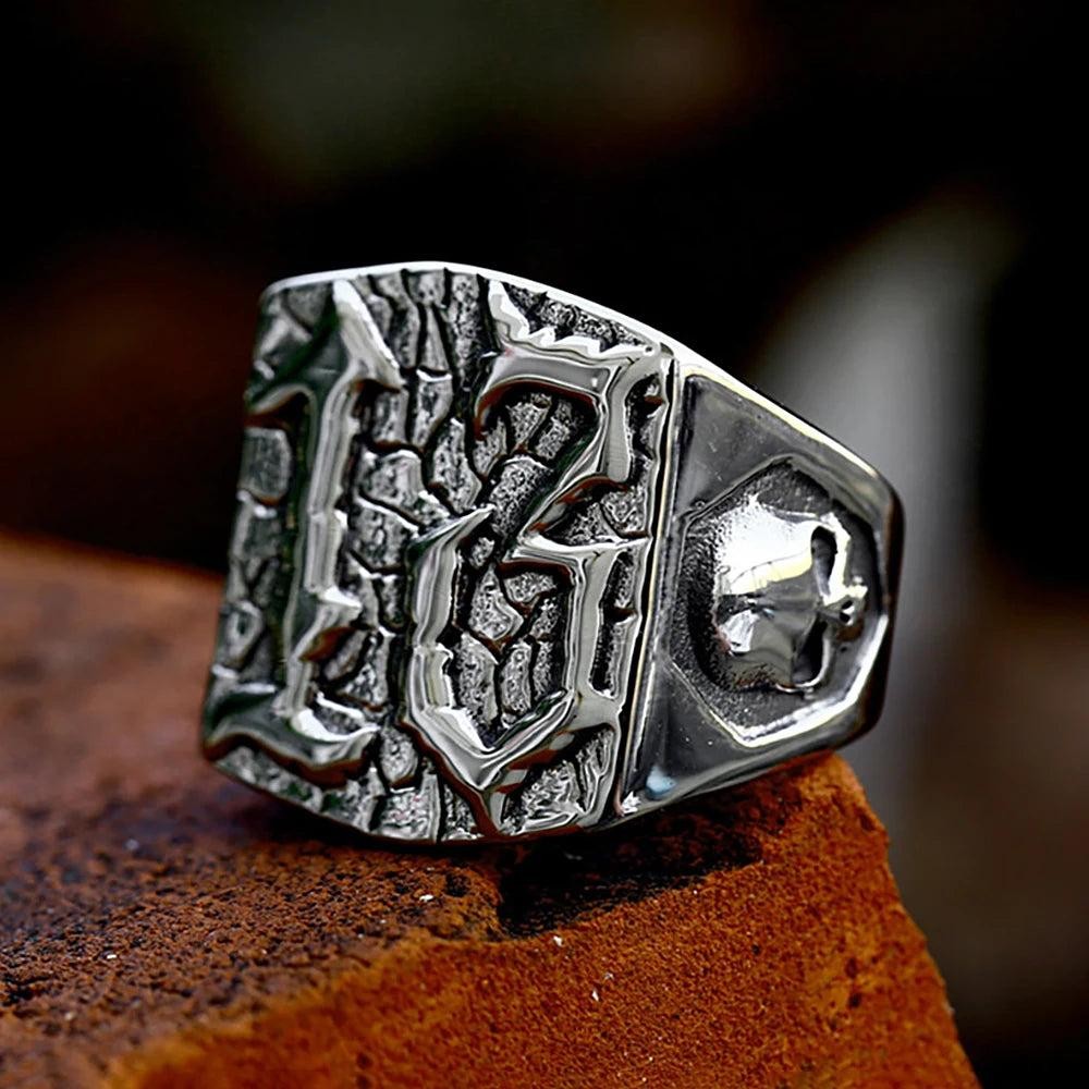316L Stainless Steel Skull Lucky Number Ring Gothic Punk Ring for Men