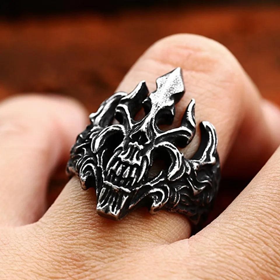 Gothic Skull Ring Stainless Steel Punk Vintage Skull Ring for Men