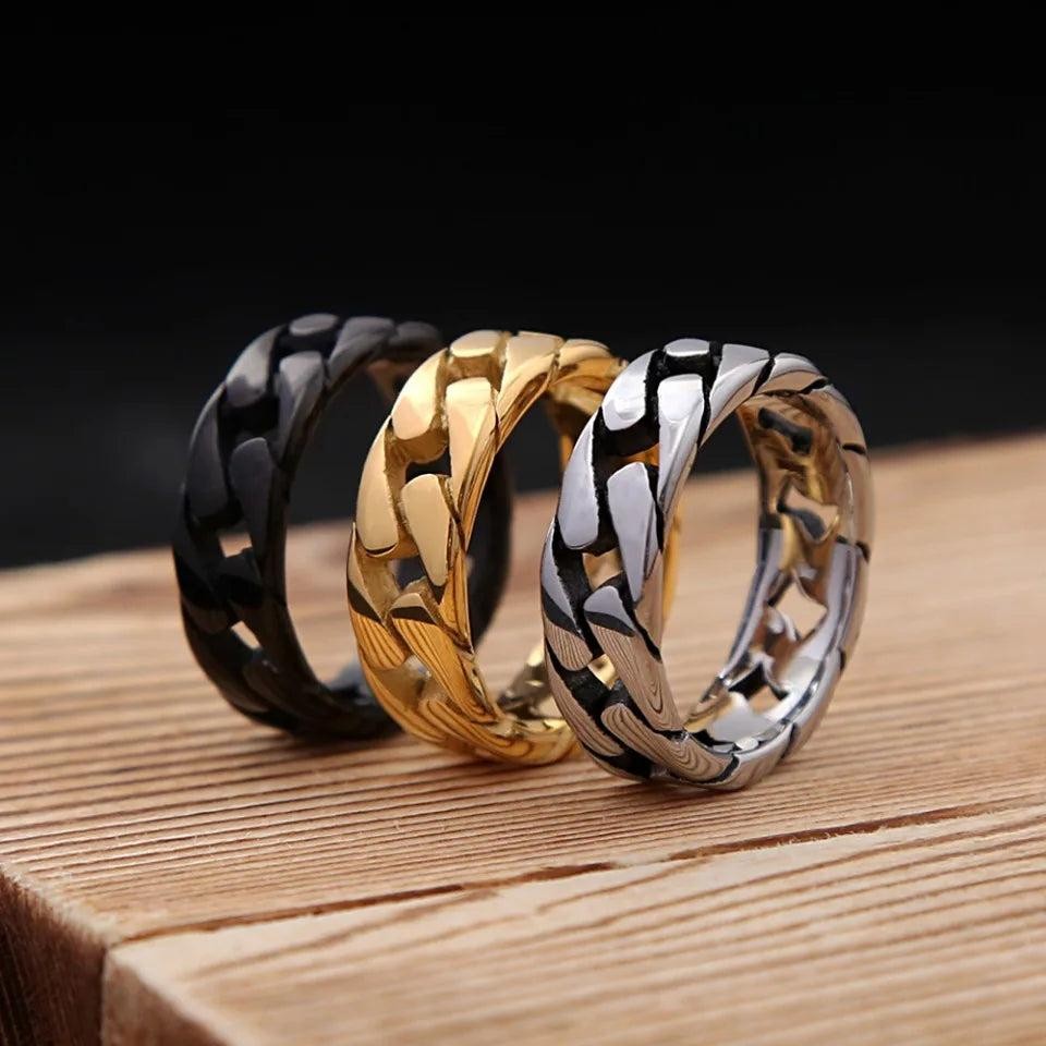 Vintage Hollow Cuban Chain Ring 316L Stainless Steel – Punk Hip Hop Biker Ring