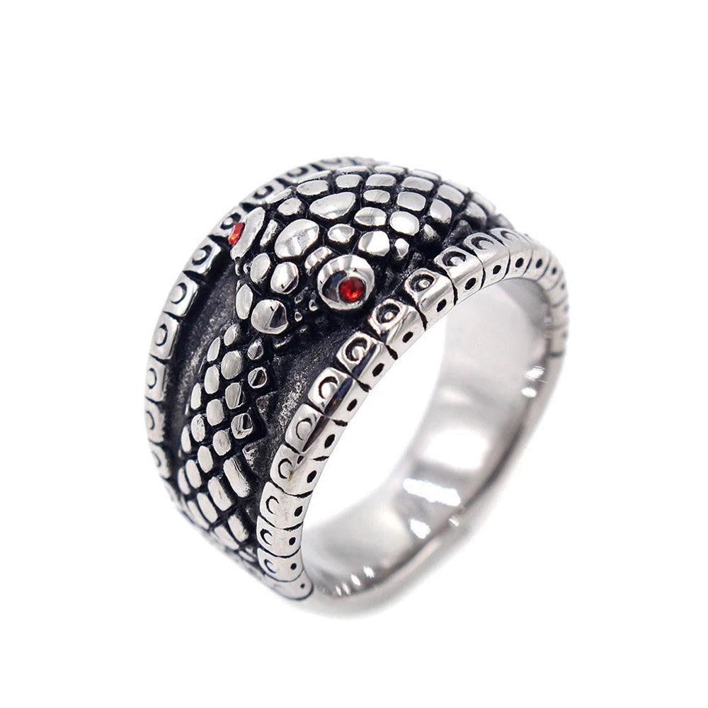 316L Stainless Steel Snake Ring Red Stone Eye Punk Vintage Ring Men Women