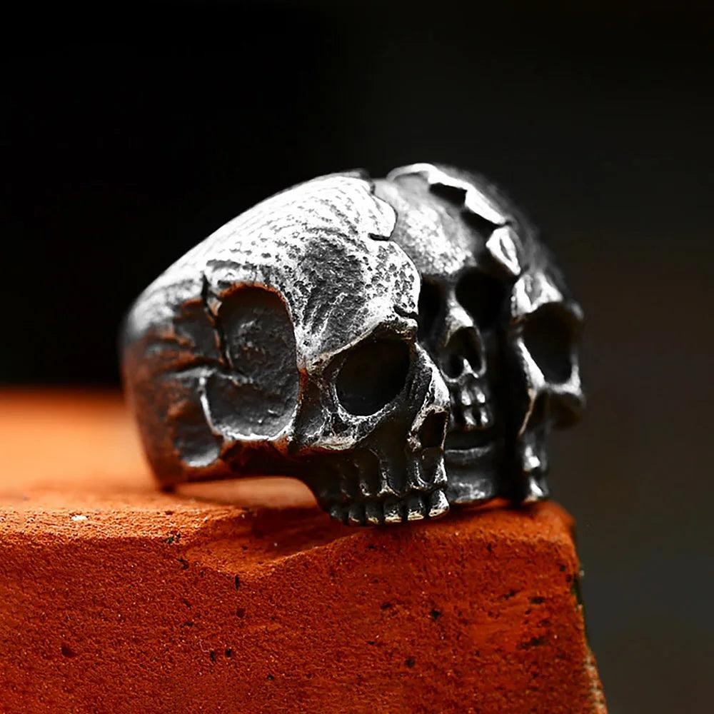 Gothic Broken Skull Ring Stainless Steel Biker Skeleton Ring Men