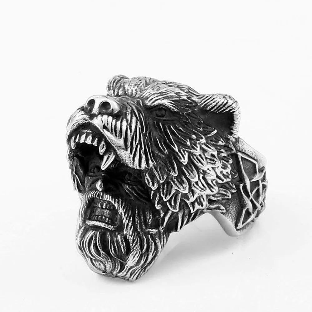 1️⃣ Viking Bear Warrior Ring Nordic Stainless Steel Biker Ring for Men