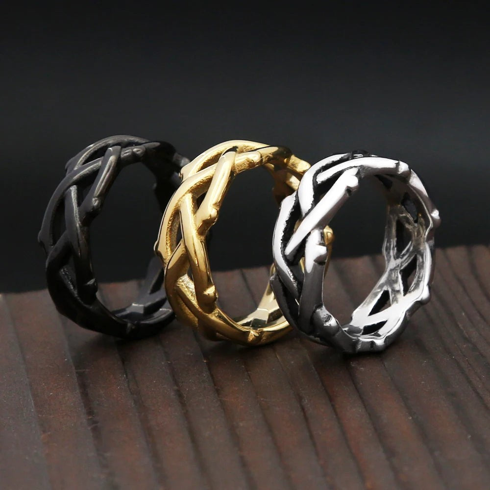 Stainless Steel Thorn Vine Ring Punk Vintage Band Ring Men Women