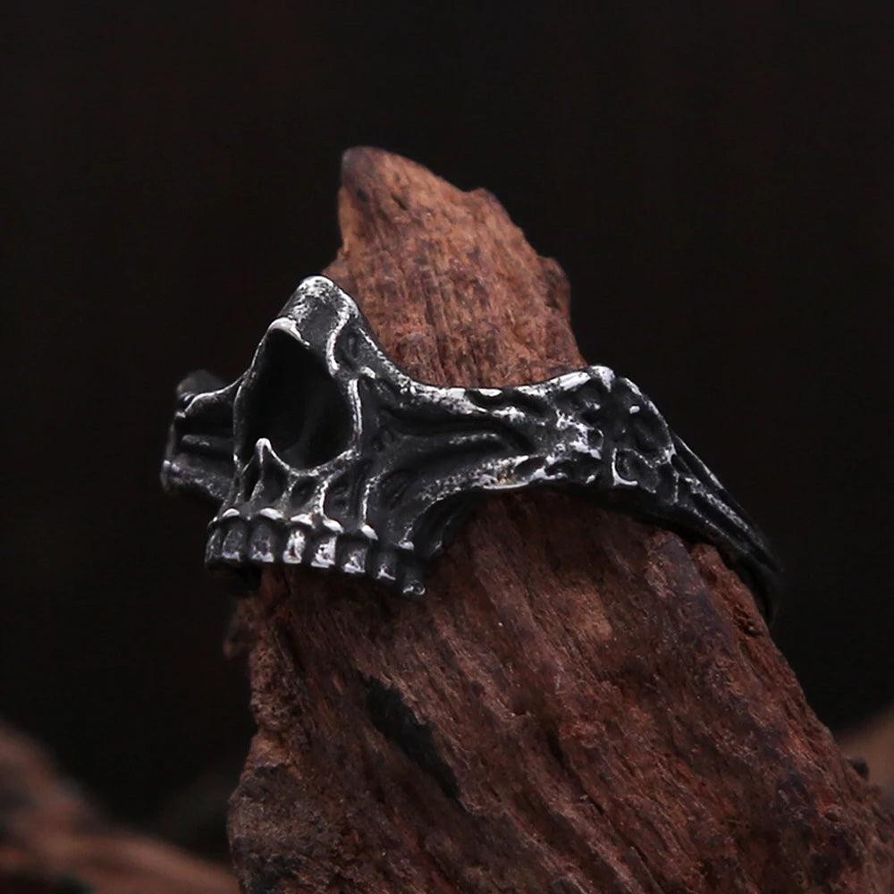 316L Stainless Steel Black Skull Ring | Gothic Punk Rock Skeleton Ring for Men W