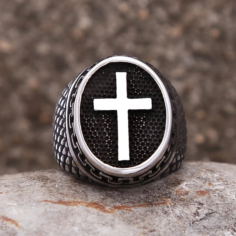 Stainless Steel Christian Cross Ring Punk Biker Religious Ring Men Women