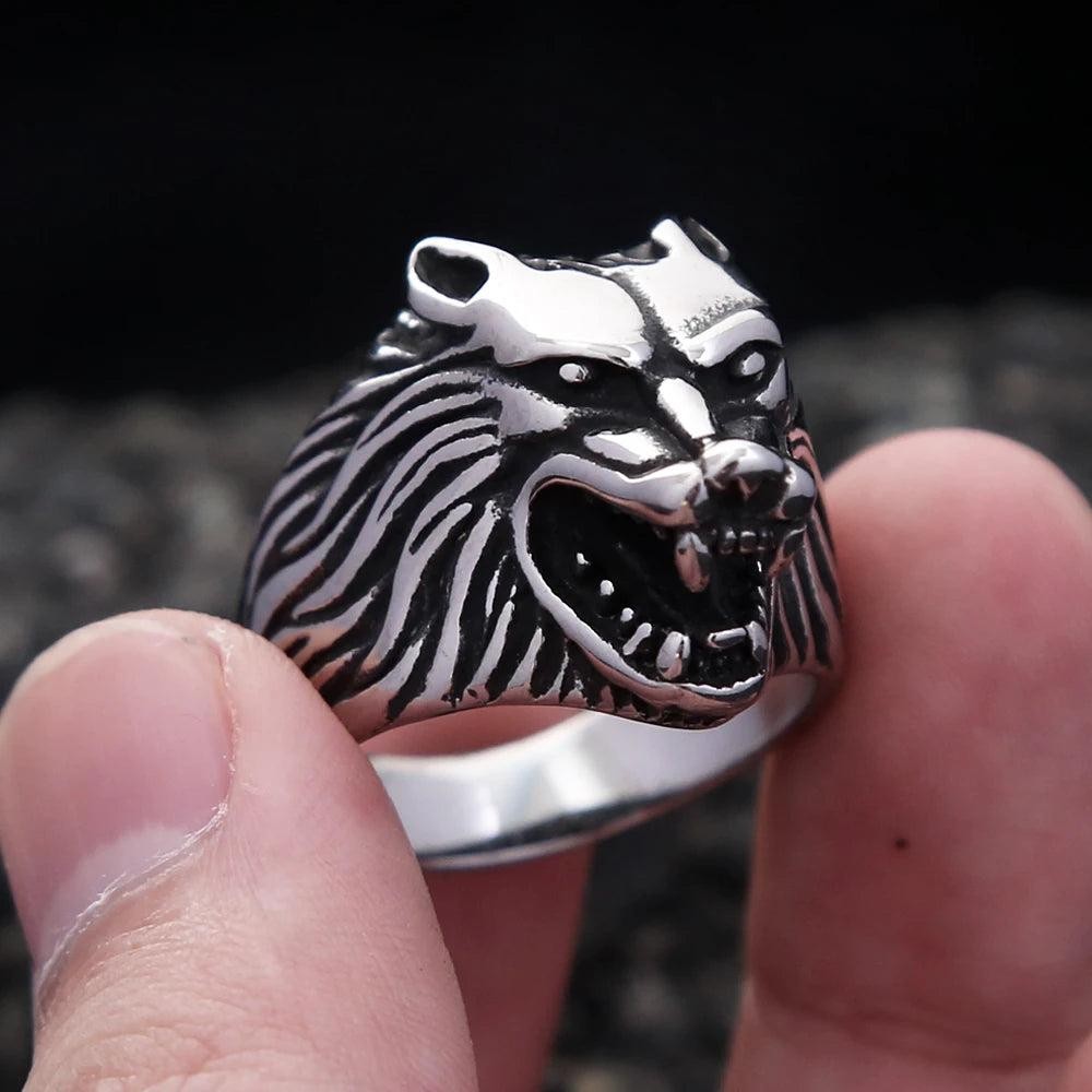 Stainless Steel Viking Wolf Head Ring | Nordic Biker Animal Ring for Men Women