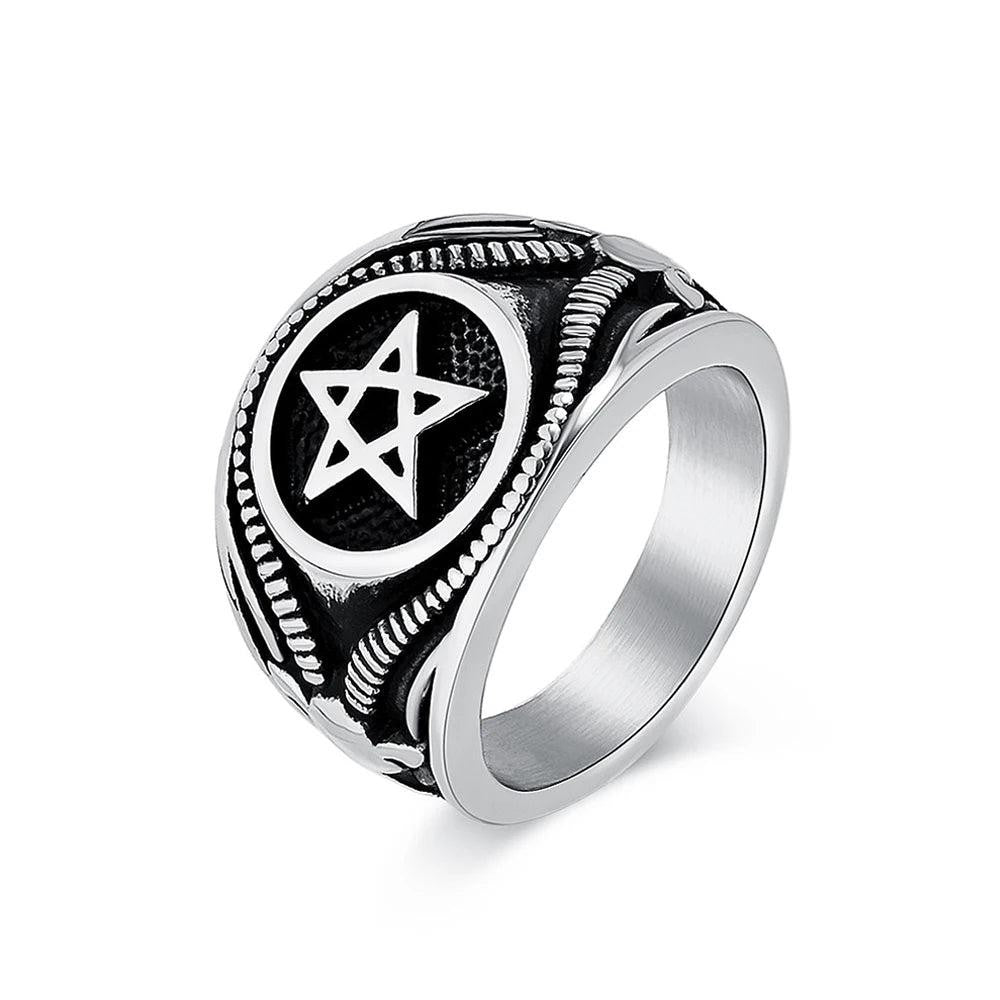 Vintage Pentagram Ring Stainless Steel – Gothic Goat Devil Demon Biker Ring