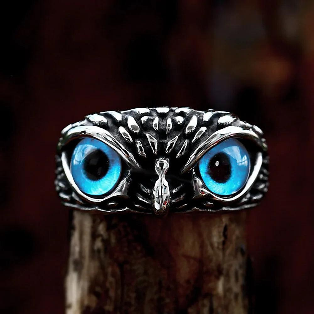 Owl Ring with Stone Eyes – Stainless Steel Cute Animal Punk Ring Unisex