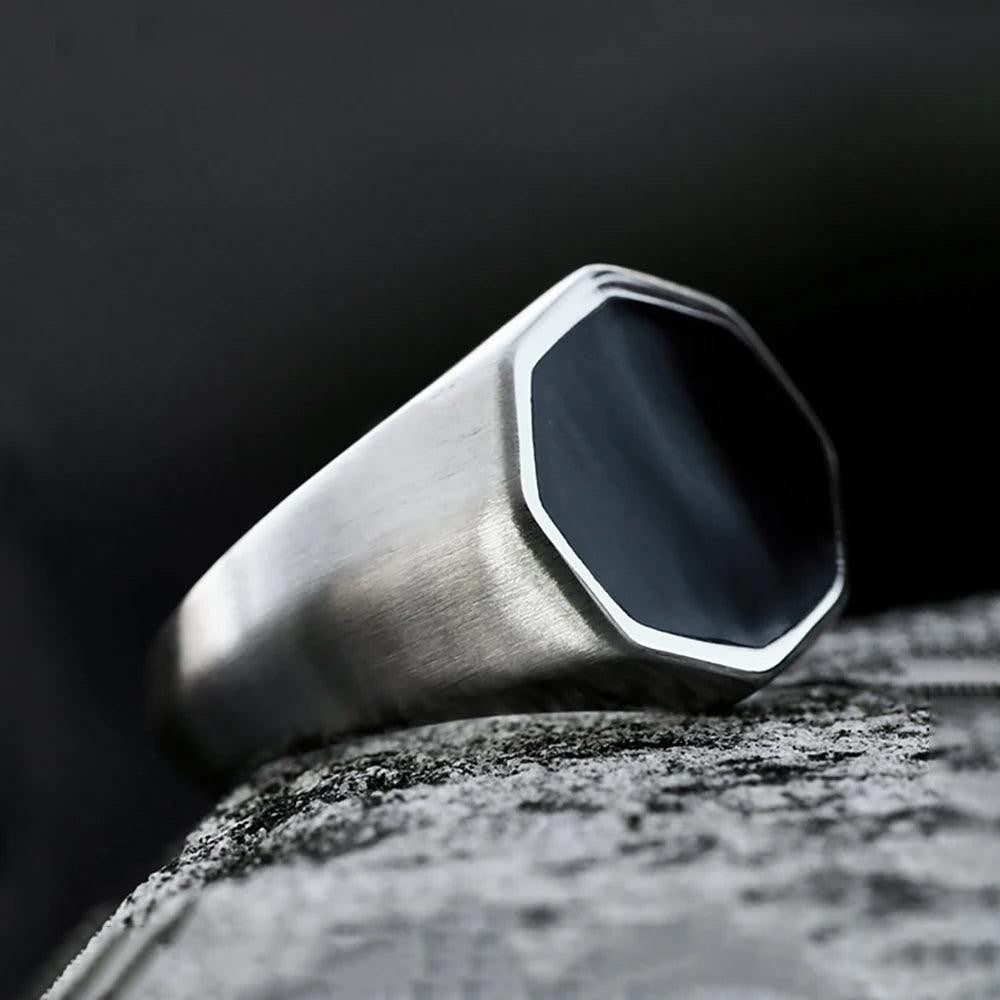 Stainless Steel Geometric Resin Ring | Retro Punk hexagon Ring for Men Women