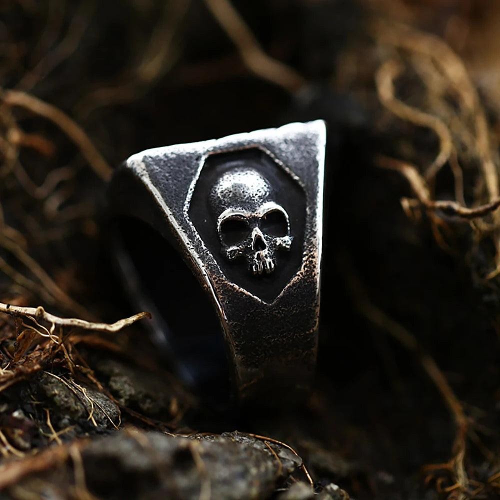 316L Stainless Steel Skull Lucky Number Ring Gothic Punk Ring for Men