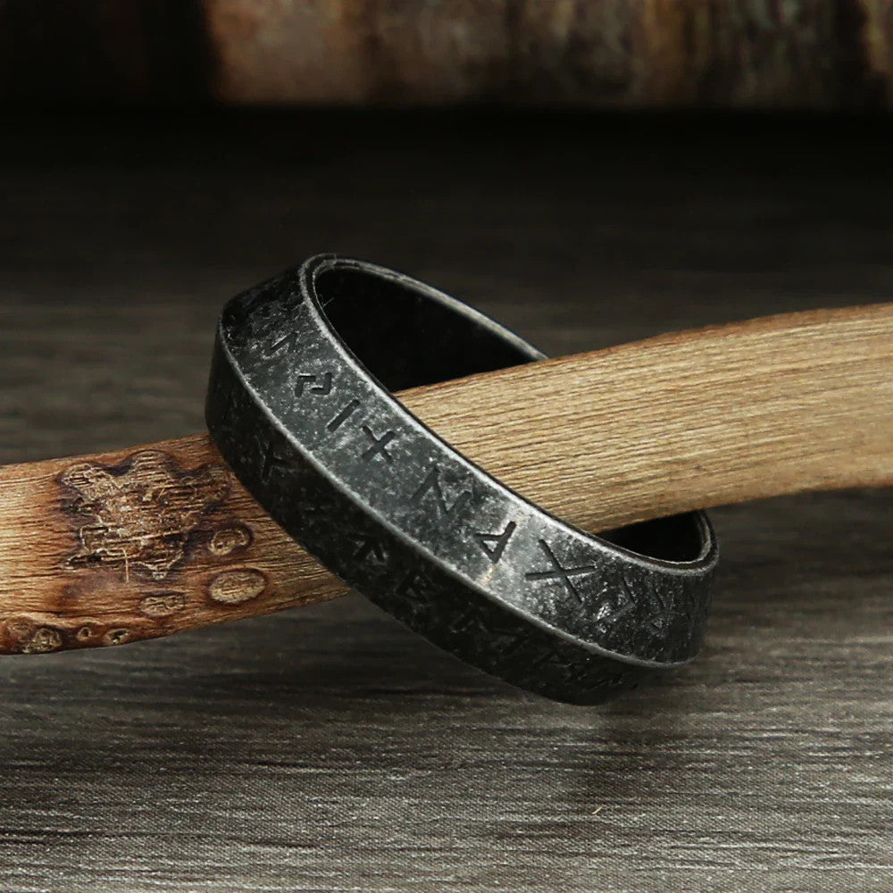 Vintage Nordic Rune Viking Amulet Ring Black Steel Stainless Steel Biker Jewelry
