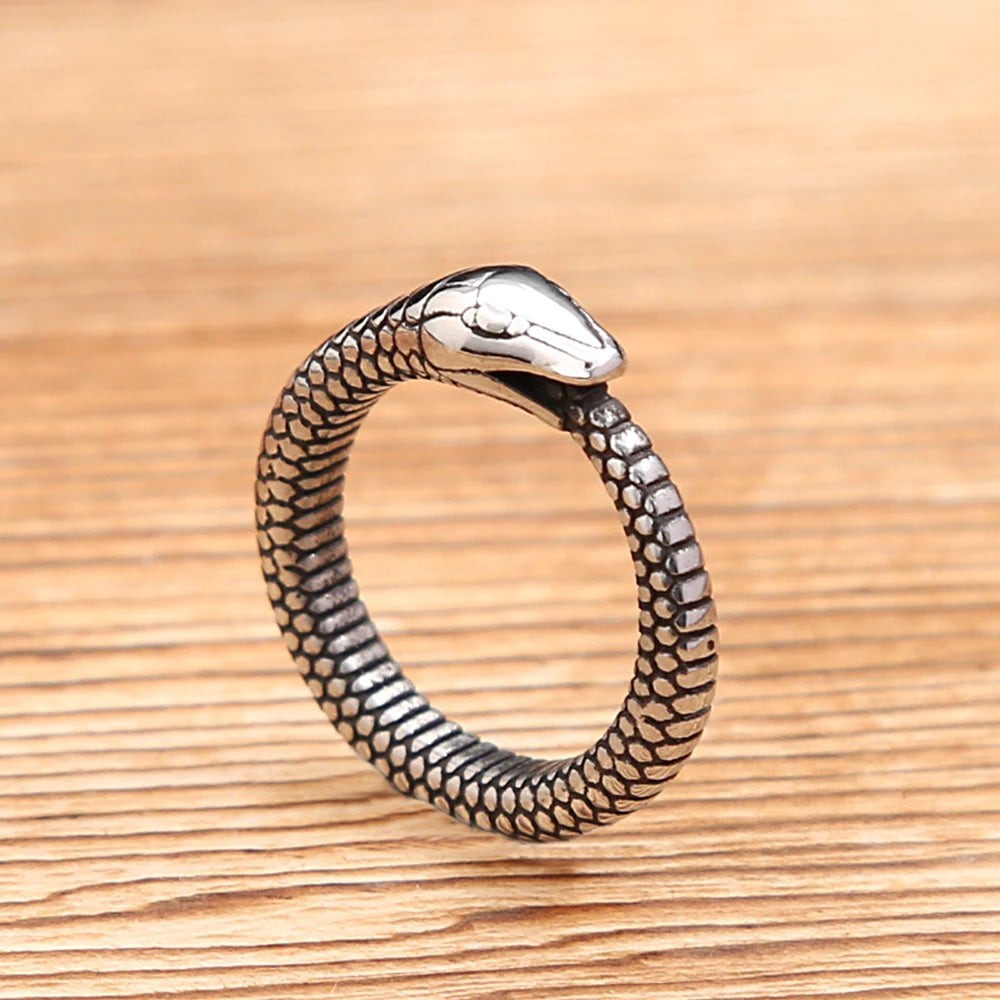 Norse Viking Ouroboros Snake Ring – Stainless Steel Punk Biker Ring Unisex