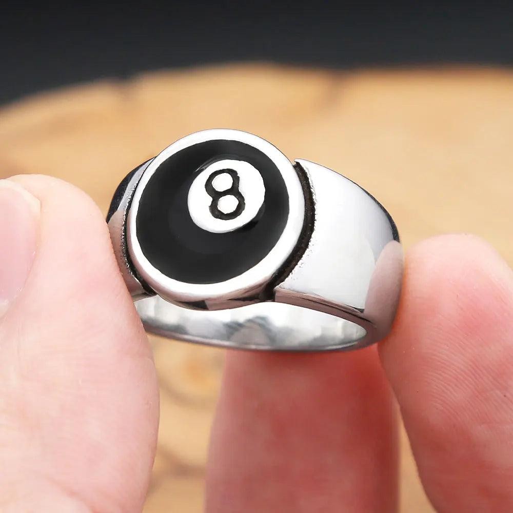 1️⃣ 8 Ball Ring Stainless Steel Billiard Punk Hip Hop Ring Men Women