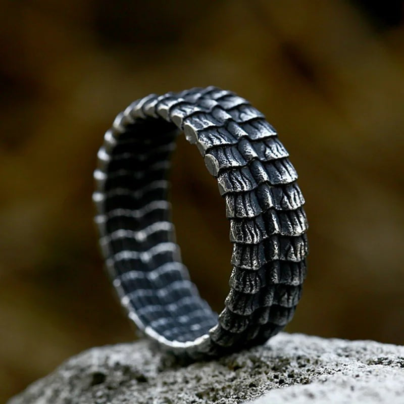 316L Stainless Steel Dragon Scale Ring | Viking Punk Hip Hop Ring for Men Women