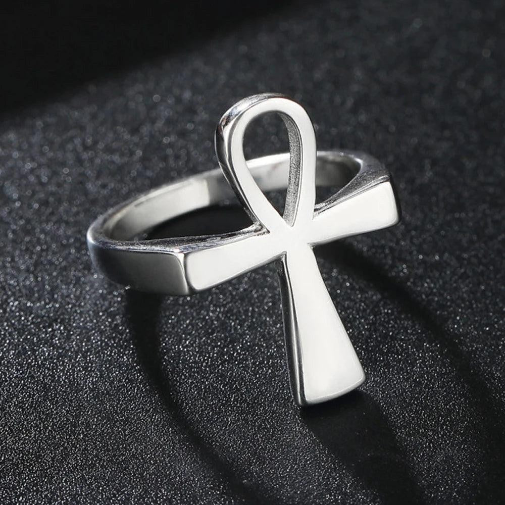 1️⃣ Anubis Cross Ring Egyptian Pharaoh Stainless Steel Gothic Ring Men