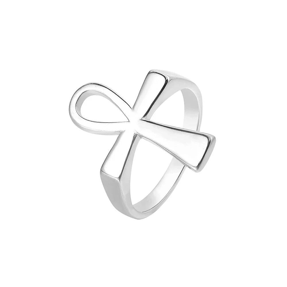 TOGA PULLACN Stainless Steel Egyptian Ankh Cross Finger Rings Punk Jewelry for M