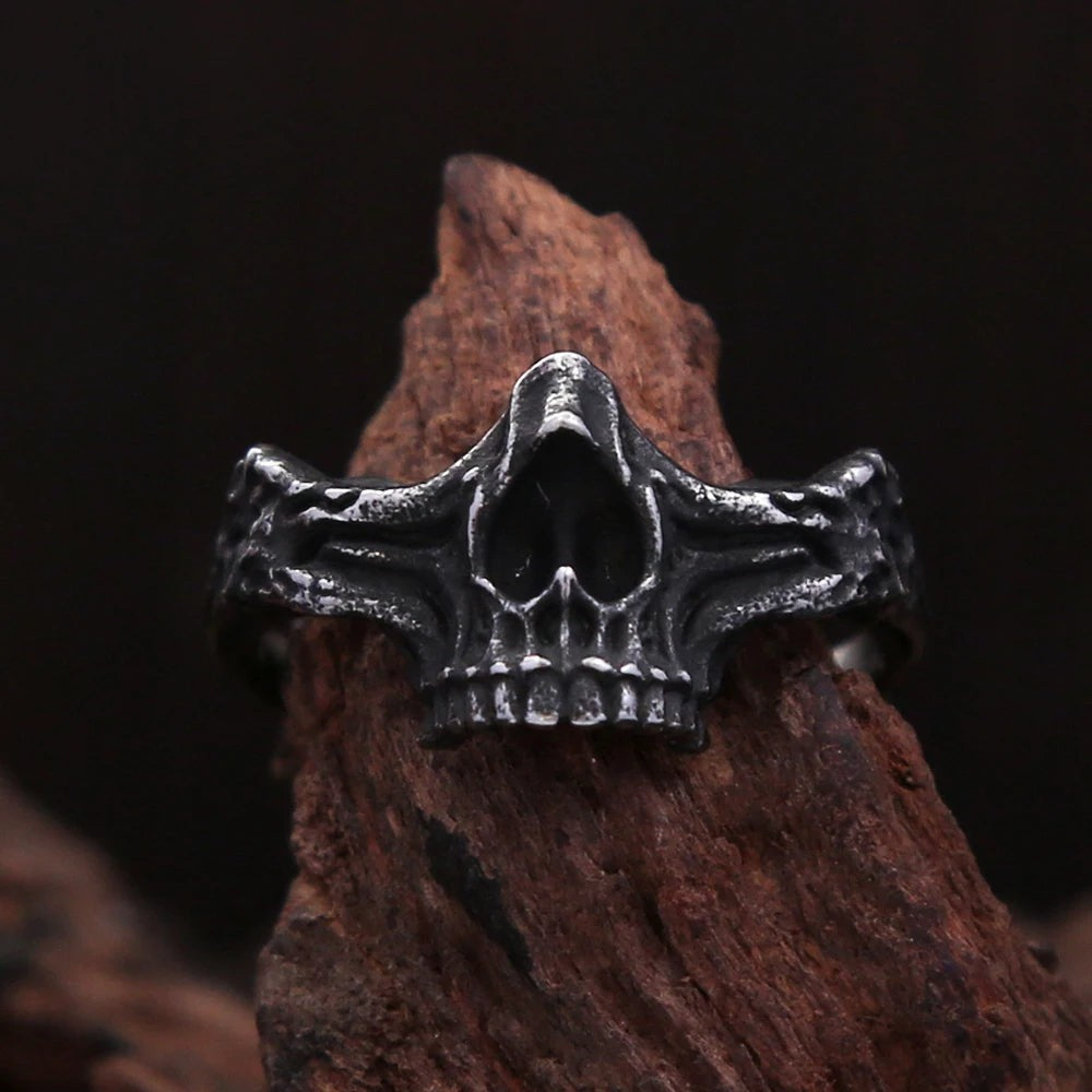 316L Stainless Steel Black Skull Ring | Gothic Punk Rock Skeleton Ring for Men W