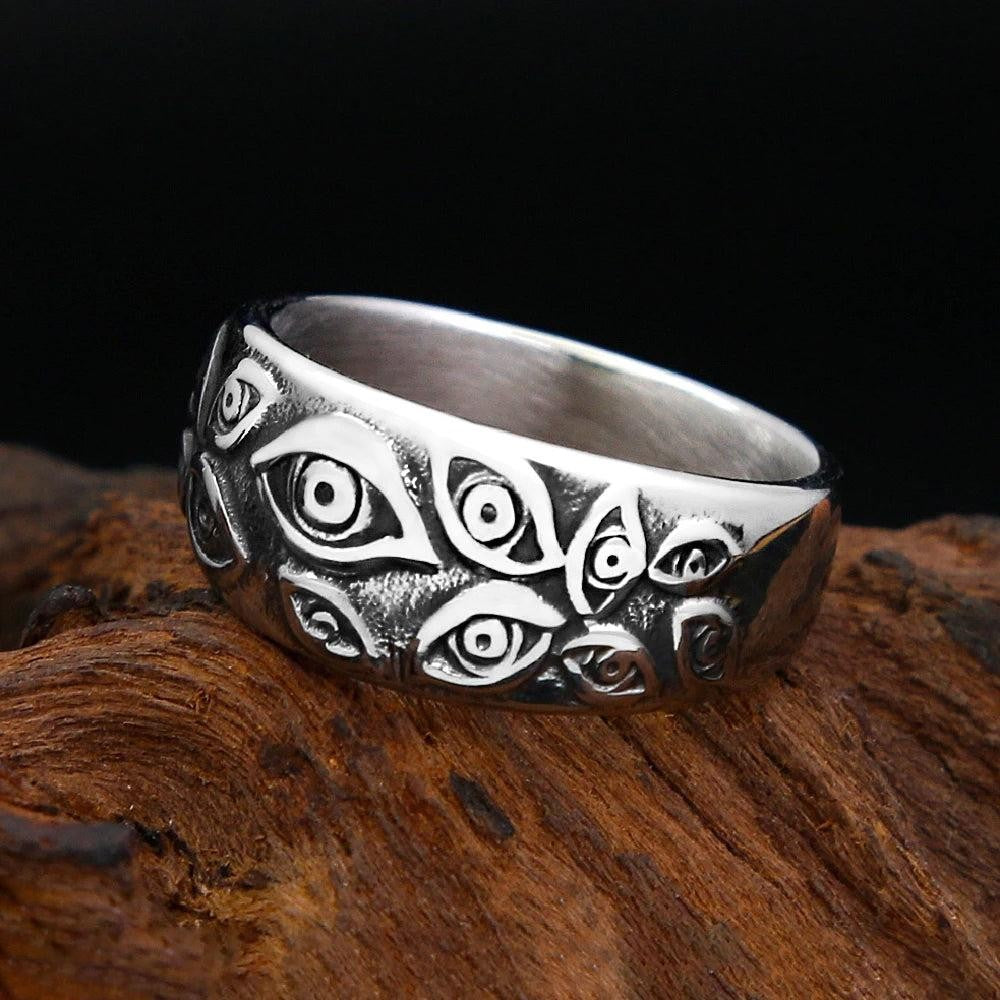 Devil’s Eye Stainless Steel Ring – Gothic Carved God Eye Ring for Men Women