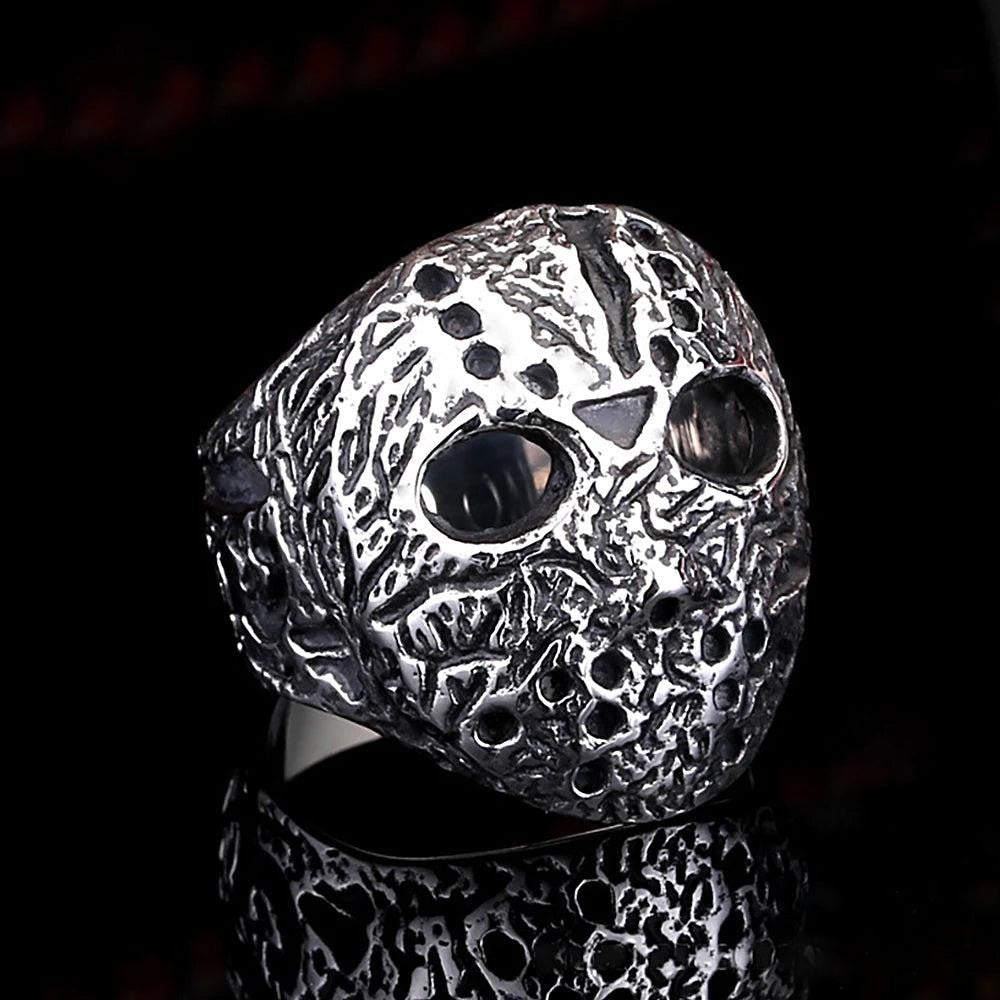 1️⃣ Jason Mask Ring Punk Horror Stainless Steel Biker Ring for Men Black Retro J