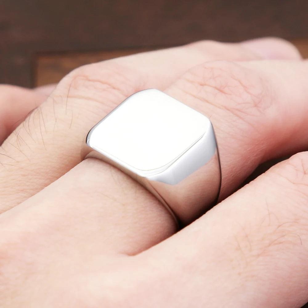 Polished 316L Stainless Steel Square Finger Rings for Men Women Wedding Party Je