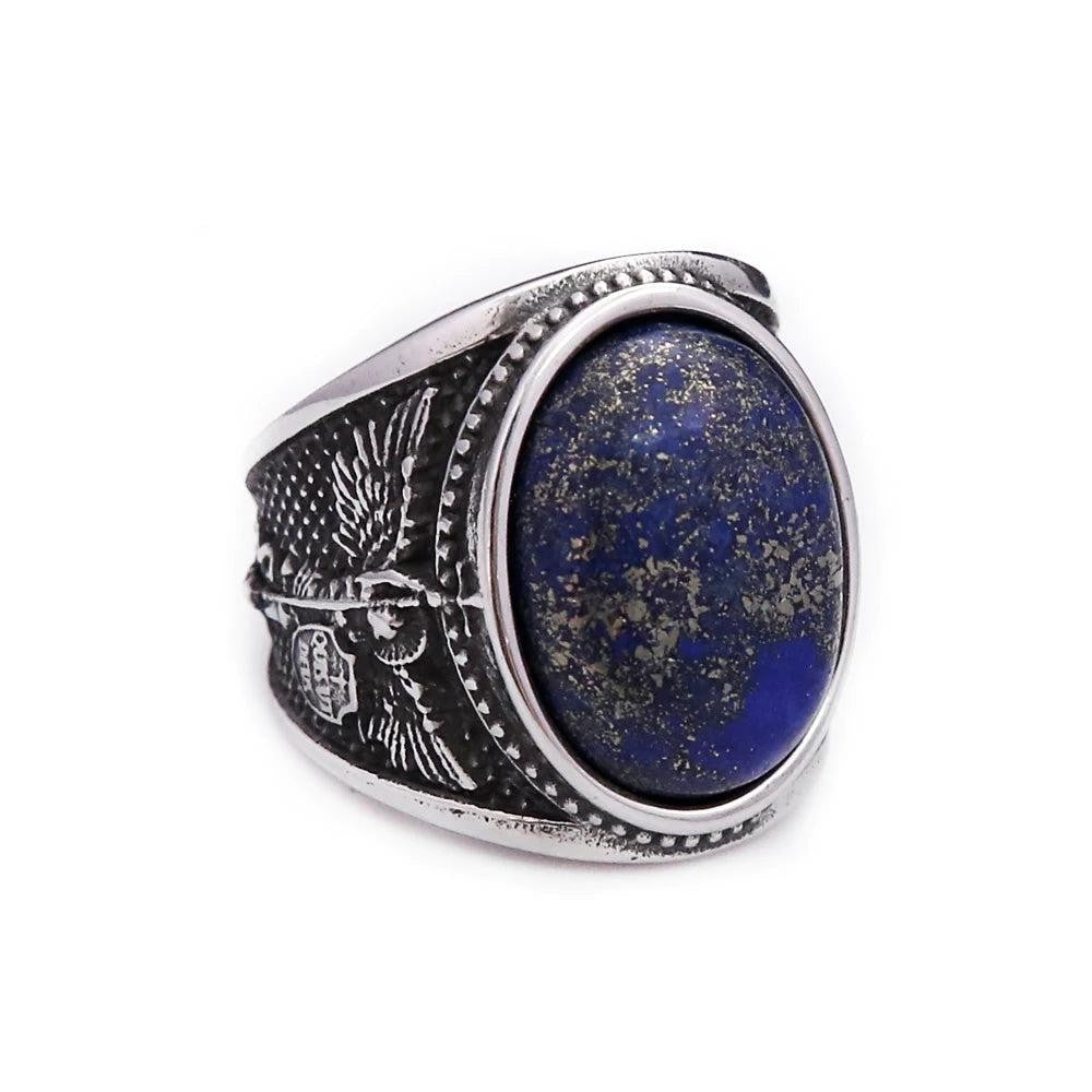 St Michael Ring 316L Stainless Steel – Lapis Lazuli Religious Amulet Ring for Me
