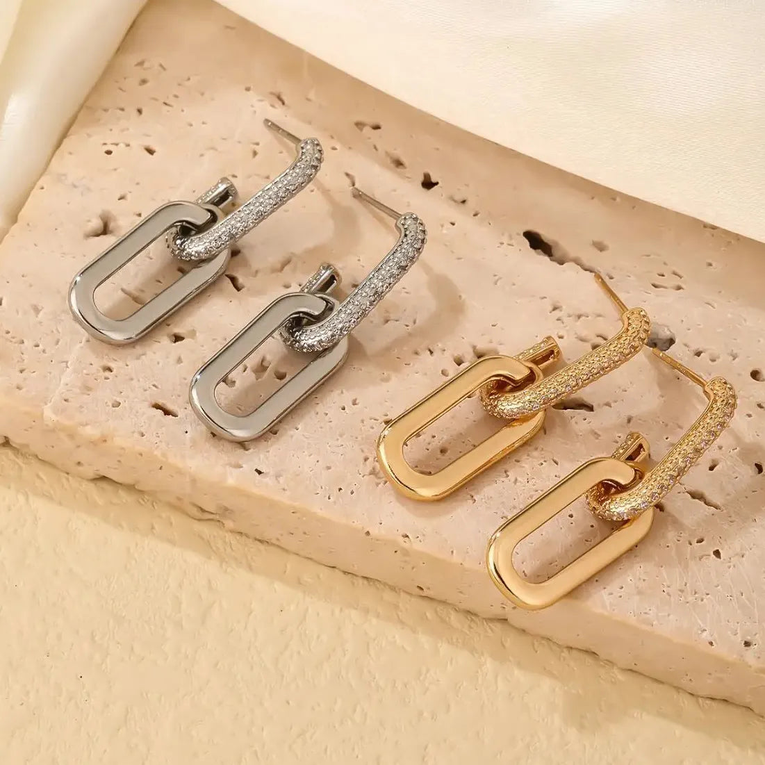Retro Geometric Zirconia Drop Earrings Zinc Alloy Gold Silver Women