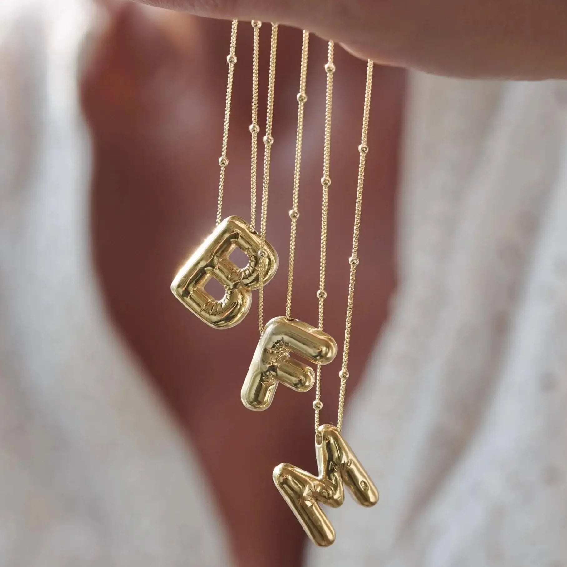 Gold Plated Stainless Steel Chunky Bubble Letter Initial Pendant Necklace