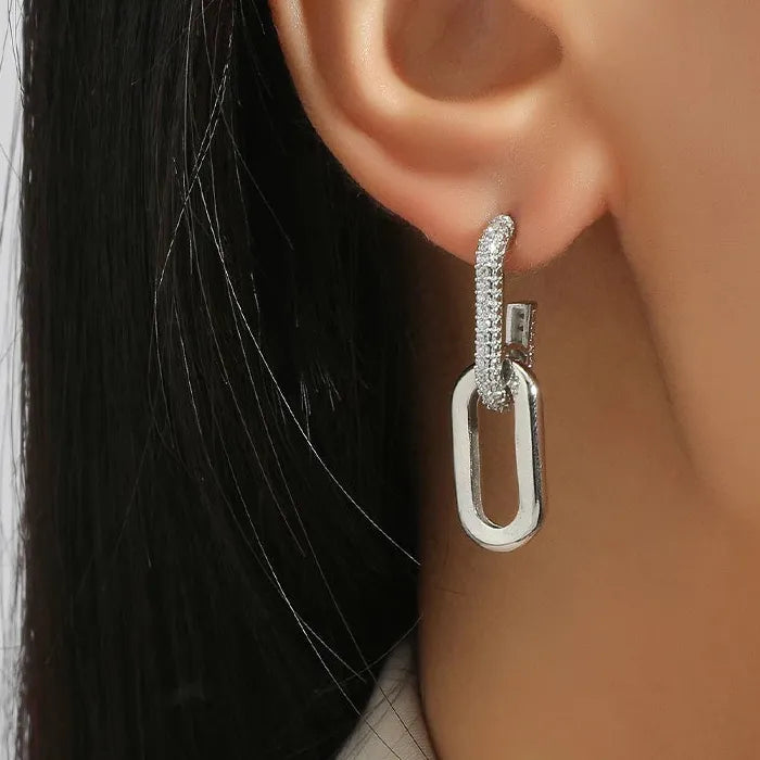 Retro Geometric Zirconia Drop Earrings Zinc Alloy Gold Silver Women
