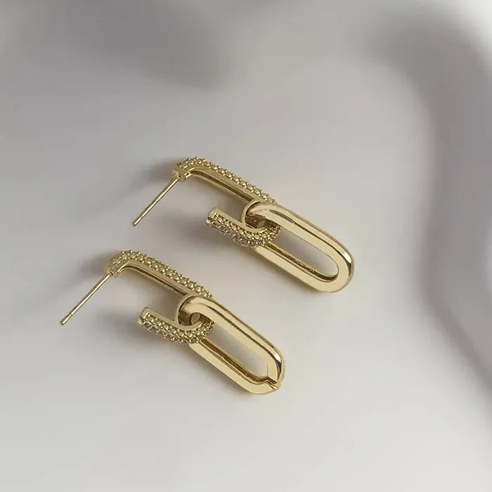 Retro Geometric Zirconia Drop Earrings Zinc Alloy Gold Silver Women