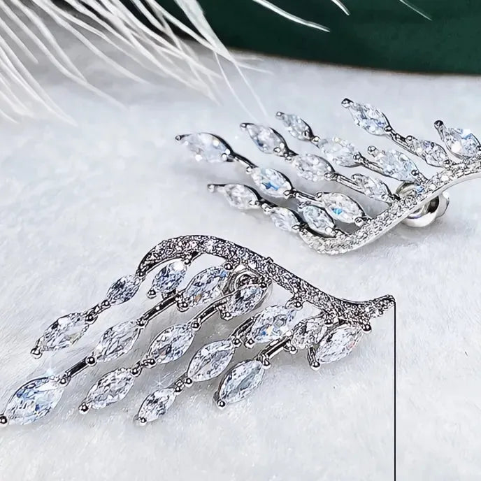 Angel Wing Cubic Zirconia Stud Earrings for Women Wedding Party Fashion Accessories