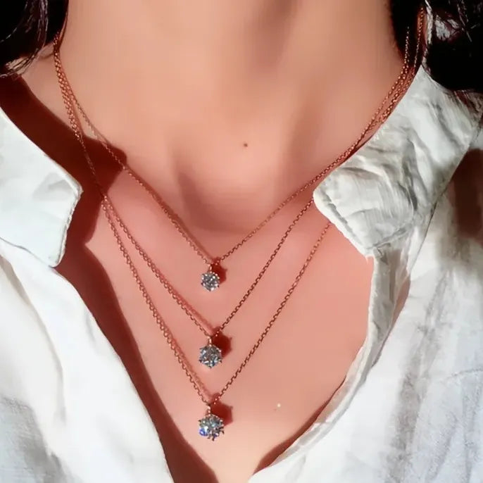 Classic Six Prong Solitaire Pendant Necklace Women Copper Alloy CZ Rose Gold