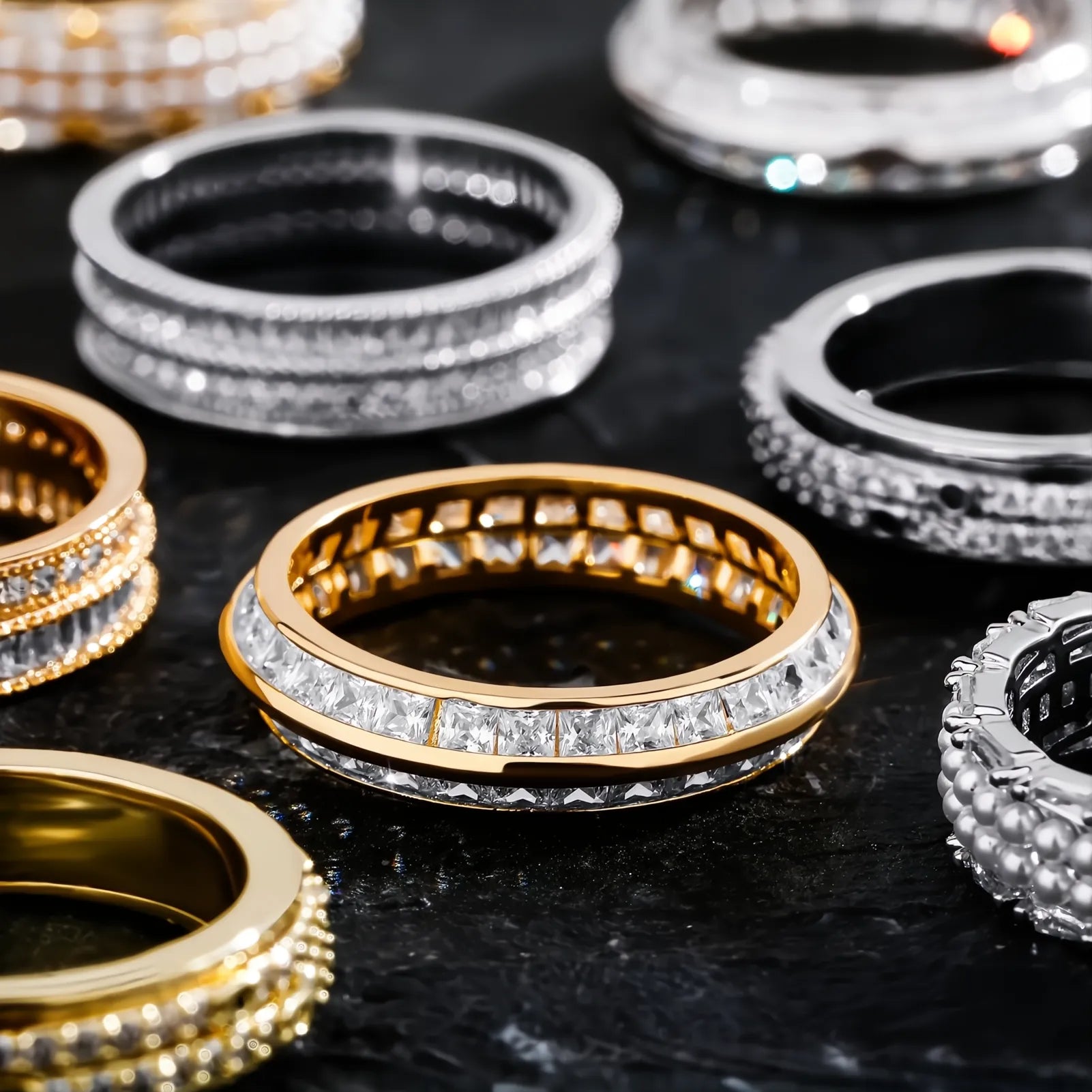 Gold Iced Out Baguette CZ Ring | Hip Hop Punk Bling Ring Unisex Jewelry