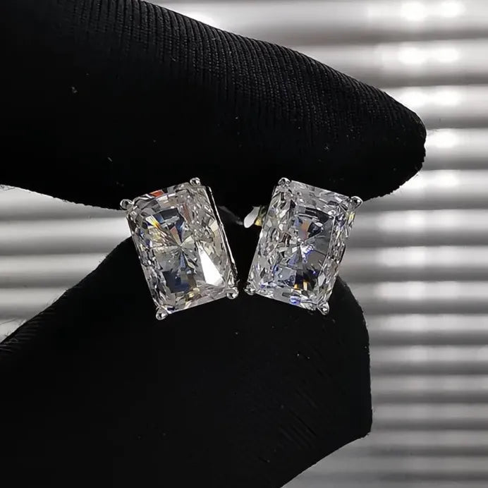 Geometric Cubic Zirconia Rectangular Stud Earrings for Women Wedding Jewelry