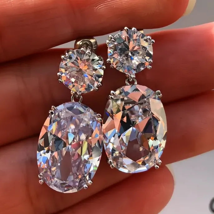 Simple Stylish Big Oval Cubic Zirconia Women Drop Earrings Elegant Trendy Jewelry