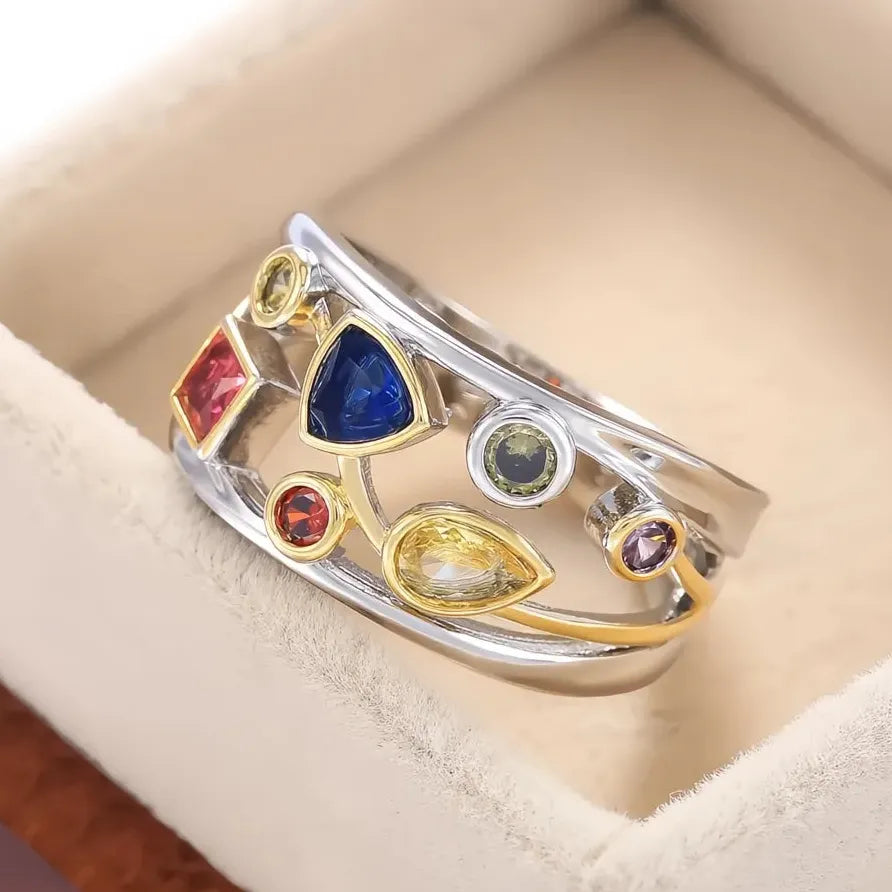 Women’s Geometric Party Ring with Round, Square, Pear & Triangle CZ Stones